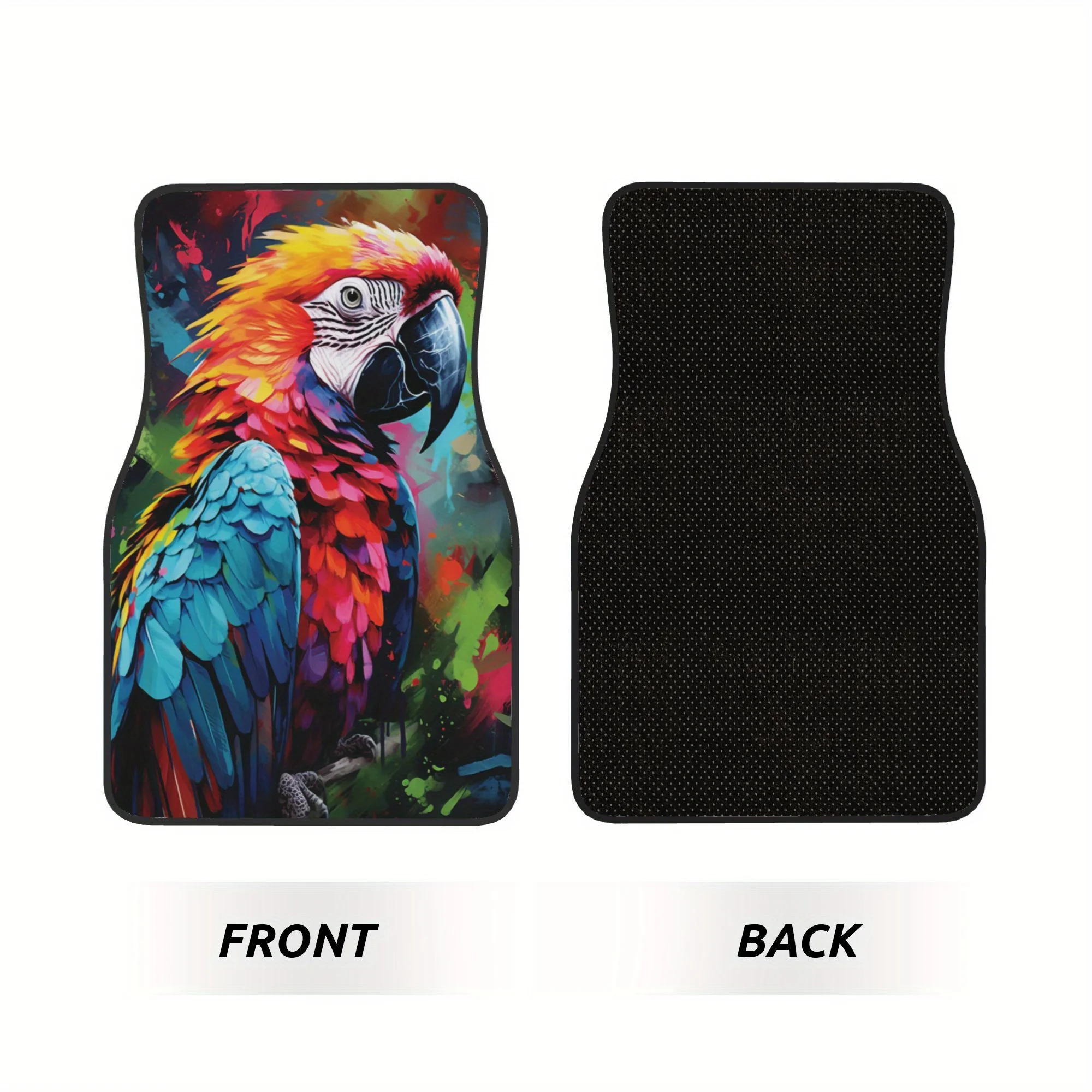 4pcs This Is An Image Of A Colorful Parrot Sitting On A Branch Pattern Universal Car Floor Mats - Polyester Material, Non-Slip L