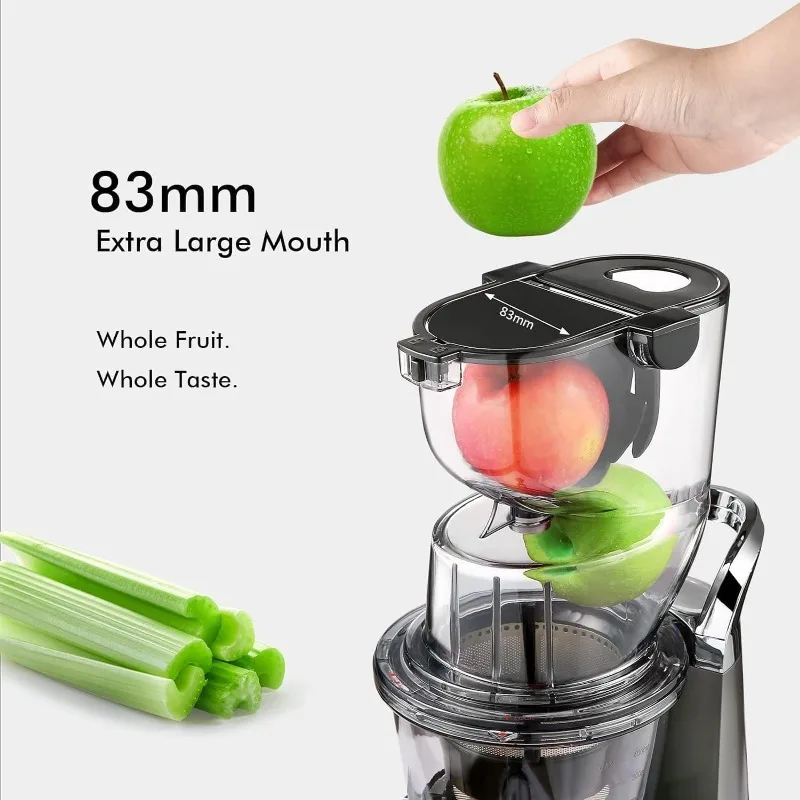 SiFENE Cold Press Juicer Machines, Big Mouth 83mm Opening Whole Slow Masticating Juicer, High Yield, Non-BPA (Gray)