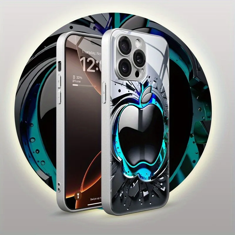 Cool Black Grey For Apple Pattern Glass Electroplated Phone Case For iPhone 17 16 15 18 Pro Max 14 Plus 13 12 11 16E 17Air Cover