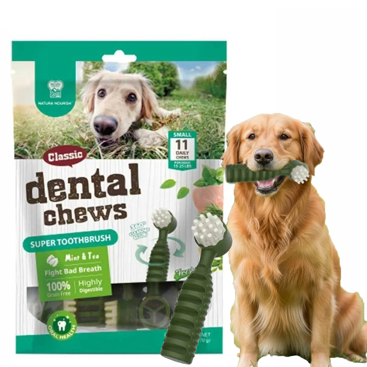 Dental Chews for Dogs, Vet-Recommended Mint & Tea Flavored Dental Dog Treats for Small Dogs, Bones Clean Teeth, Fight Bad Breath
