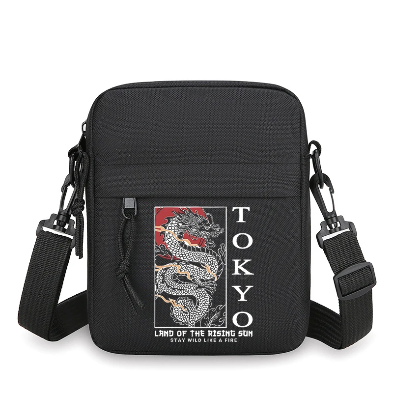 Men's Shoulder Bag Japanese Style Vintage Dragon Small Crossbody Bags Man Fashion Zipper Mini Mobile Phone Bag Fun Messenger Bag