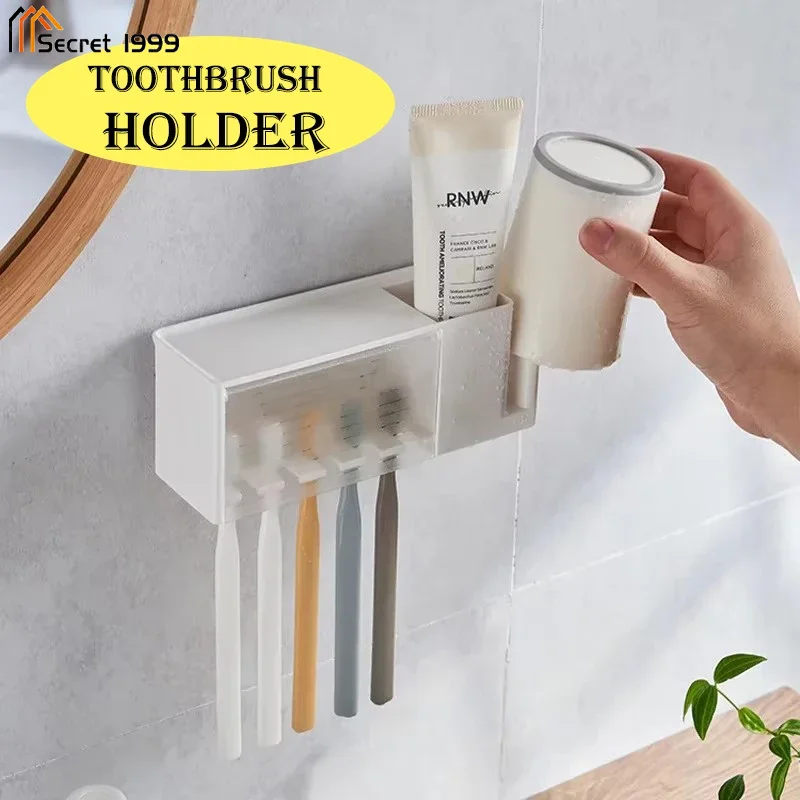 מברשת שיניים בעל רכוב קיר מברשת משחת שיניים בעל שאיבה כוס אחסון מתלה מוצרי רחצה
