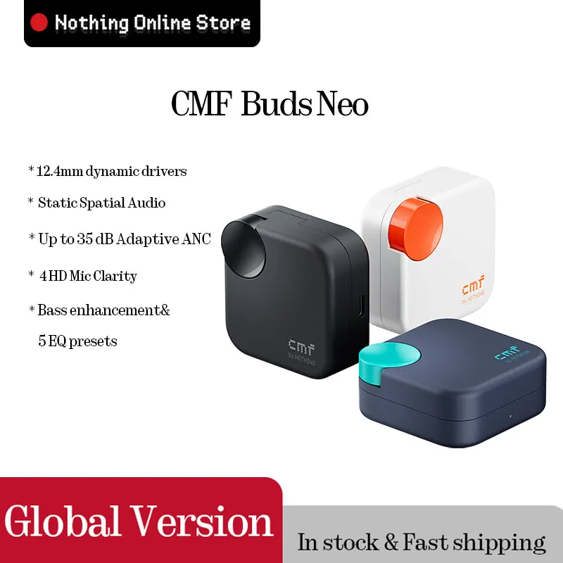 グローバル版 CMF by nothing Buds Neo ツートンカラーのデザイン IP54 12.4mm チタンコーティングドライバー スタティック・スペーシャル・オーディオ