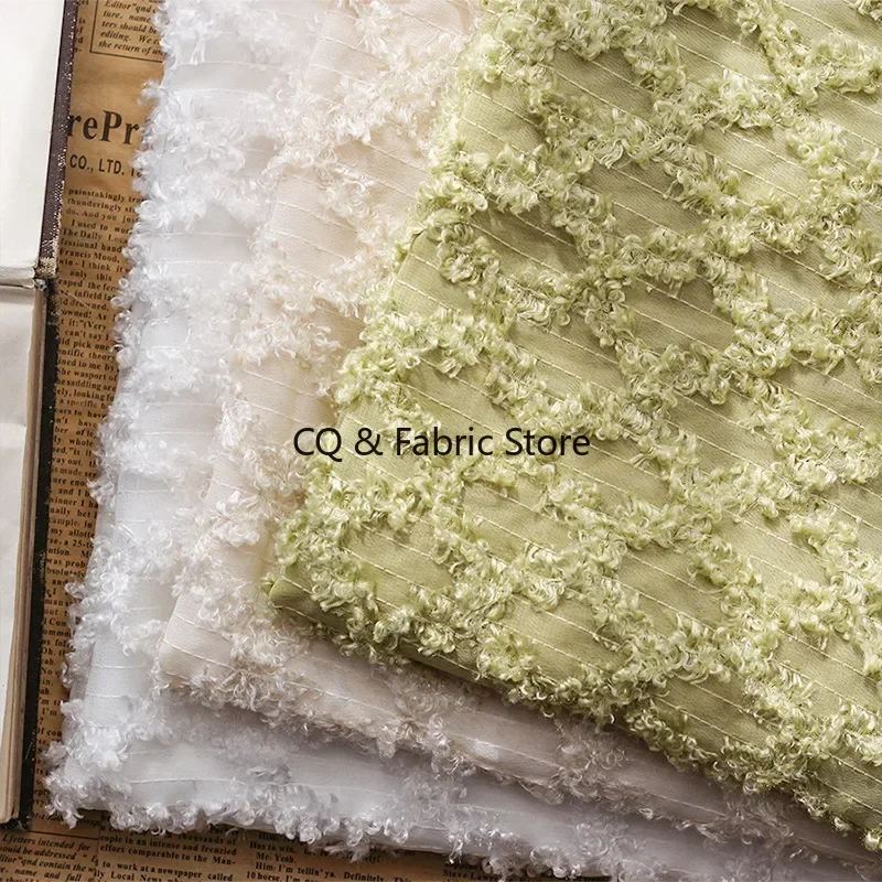 New roll plush embroidery fabric rhombus lattice geometric pattern hook embroidery fabric chiffon wedding dress fabric