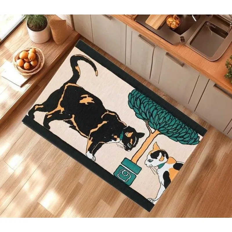 Black Cat Door Mat Cat Welcome Mat Cats Outdoor Indoor Doormat Vintage Cat Halloween Decor Black Cat Rug Animal Entry Way Decor