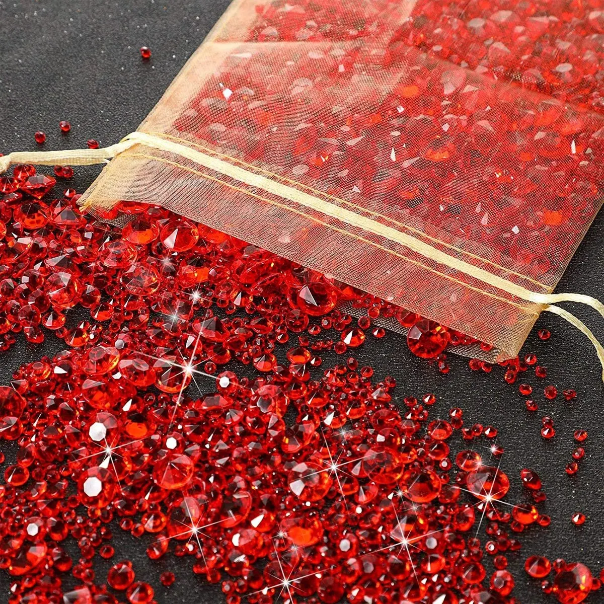 2000pcs/Bag Mixed Sizes Round Arylic Pointed Bottom Red Gemstone 0.3mm-10mm Small Zircon Bare Stone DIY Jewelry