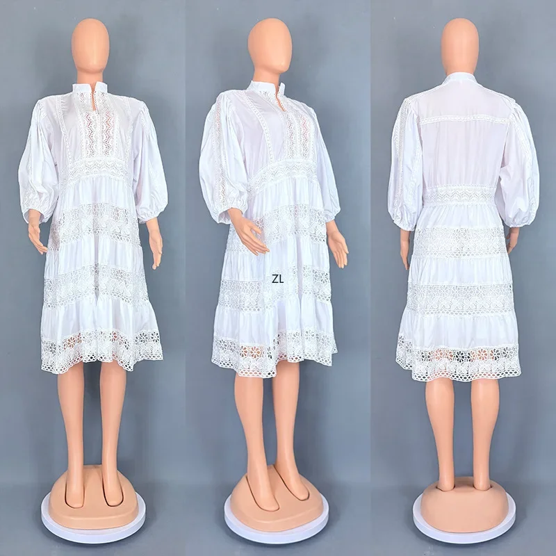 

Plus Size African Dresses for Women Lace Hollow Out Evening Party Dress Dubai Abaya Turkey Kaftan Africa Clothing Dashiki Ankara