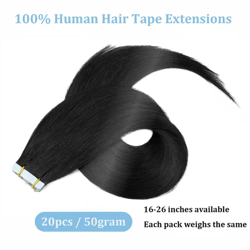 Imagen 2 del producto Cinta en extensiones de cabello humano, extensiones de cabello liso Natural 1B, negro, marrón, Rubio, 100% Remy, pegamento adhesivo de trama de piel