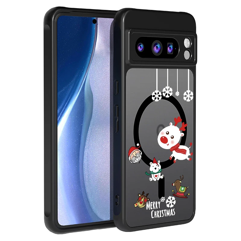 Weihnachtsbaum-Schneemann-gemusterte Handyhülle für Google Pixel 9 8 7 Pro 9A 8A 9 Pro XL 7A magnetische stoßfeste TPU-PC-Magnetabdeckung