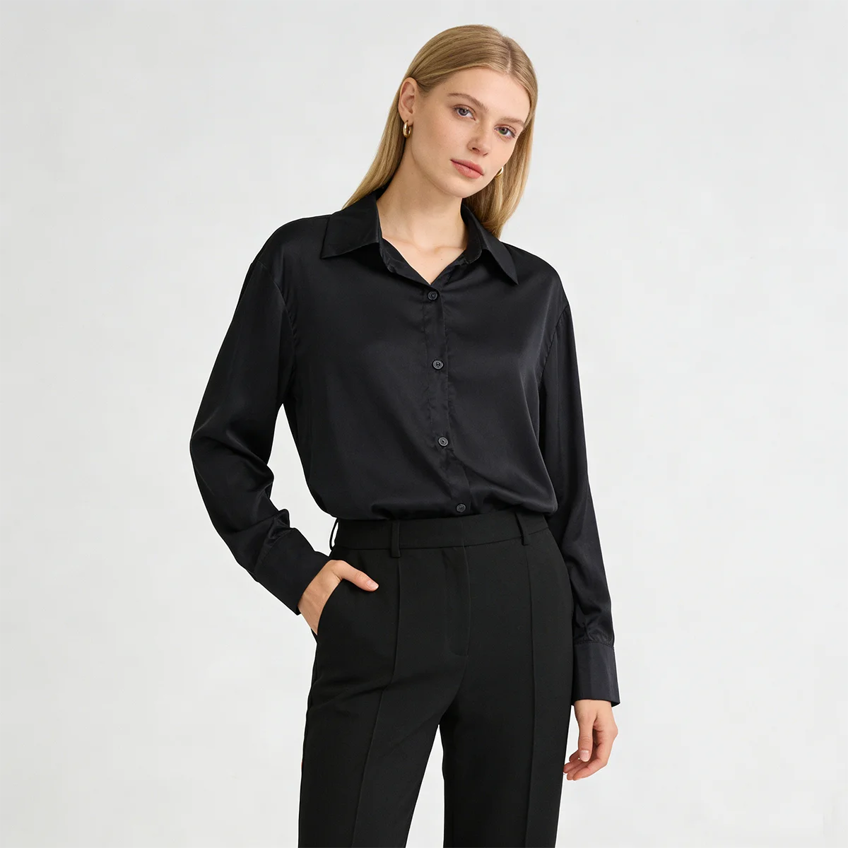 

Элегантные женские рубашки с длинным рукавом на пуговицах, модный топ для офисной работы, шикарная удобная тонкая атласная блузка, мягкая женская модная рубашка