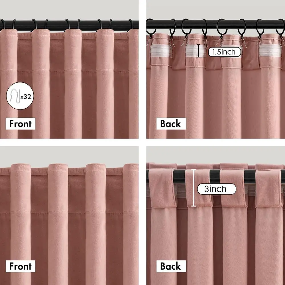 Cortinas blackout de pelúcia rosa claro 108 com isolamento e isolamento acústico para quartos e salas de estar, conjunto de 2