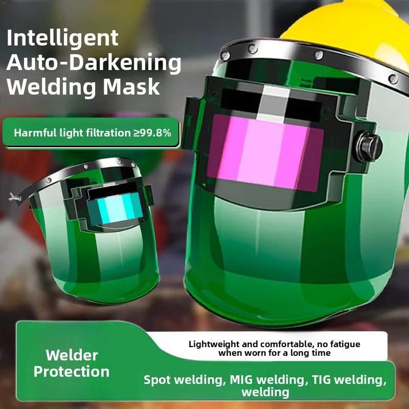 Lightweight, full-face, auto-darkening welding helmet with head-mounted protection—suitable for TIG and general welding.