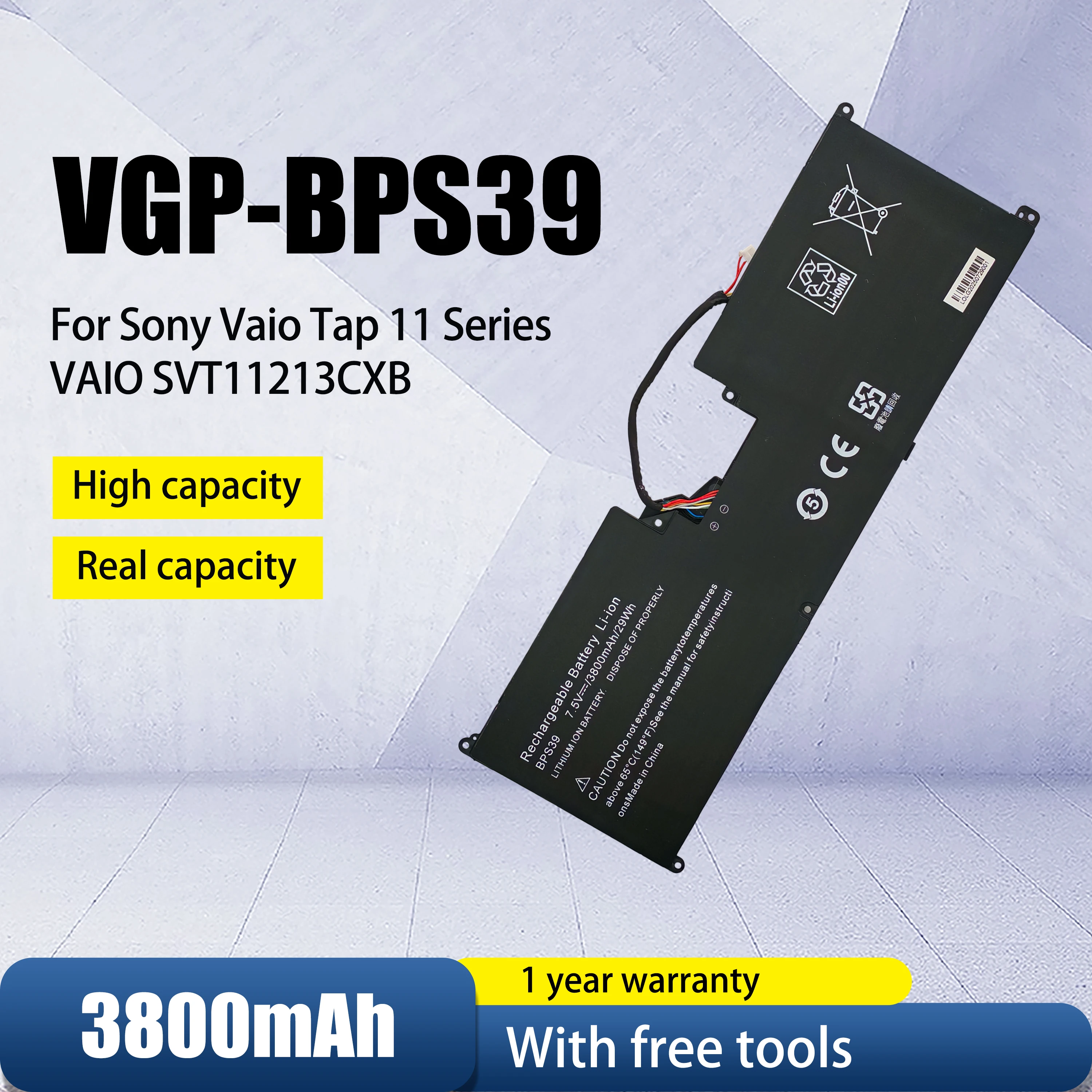 

VGP-BPS39 Battery For Sony VAIO SVT11213CXB SVT11215CGB/W SVT1121B4E SVT11224E SVT1122C5E SVT112A2WL Tap 11 Tablet 7.5V 3800MAH
