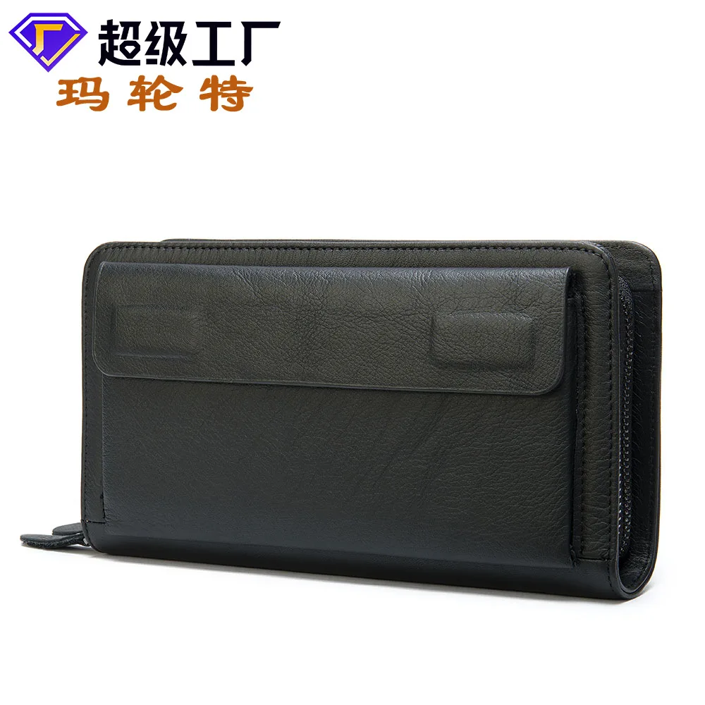 MLT-9069 Business Men's Long Top Layer Cowhide Wallet, Retro Casual Multifunctional Portable Double-layer Zipper Handbag