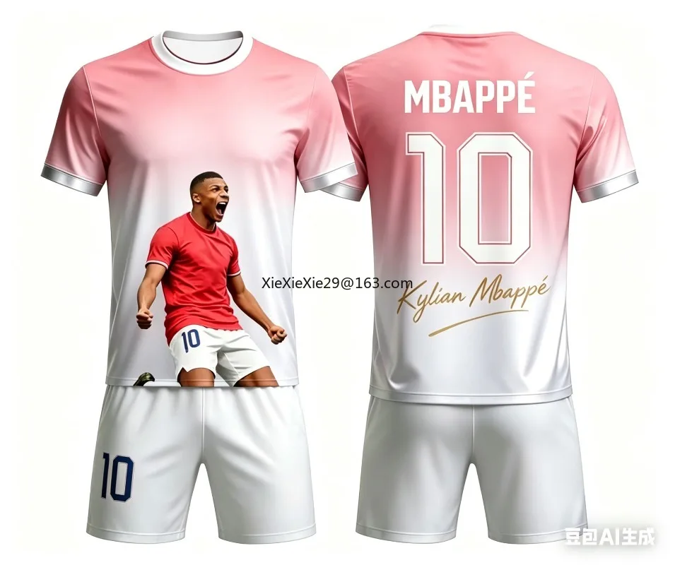2026 Plus Size AI New Fashionable Mbappe #10 Football Jersey Summer Unisex Children's  T-shirt Shorts Parent-child Loose Suit