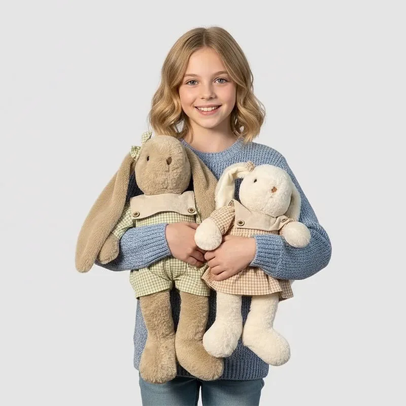 Schattig pluche konijnenpopje met geruite jurk, zacht knuffelkonijn, lief pluche cadeau voor meisjes, zoete kamerdecoratie, Kawaii kinderdecoratie