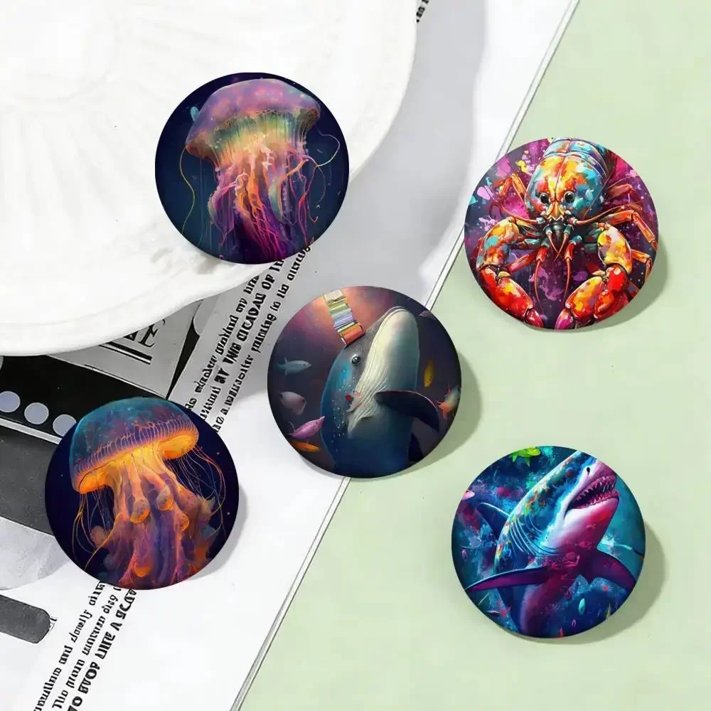 Colorful Ocean Wild Life Shark Seahorse Octopus Turtle Badges 25 32 44 58 75 Mm Round  Pin Bag Decor Fans Collect Friends Brooch view 2
