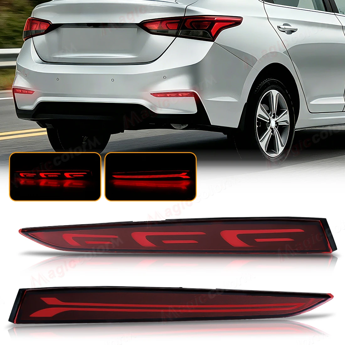 

For Hyundai Accent Solaris Verna 2017 2018 2019 LED Car Rear Bumper Reflector Lights Dynamic Turn Signal Driving Brake Lamps