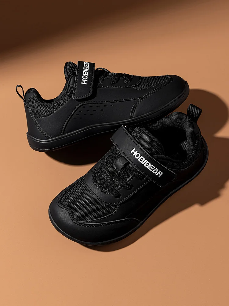HOBIBEAR Kinder-Schuhe mit breiter Zehenpartie, großes Kind, Barfuß-Hakenschlaufe, minimalistische Turnschuhe, Kunstleder-Mesh-Schuhe – Detail 3