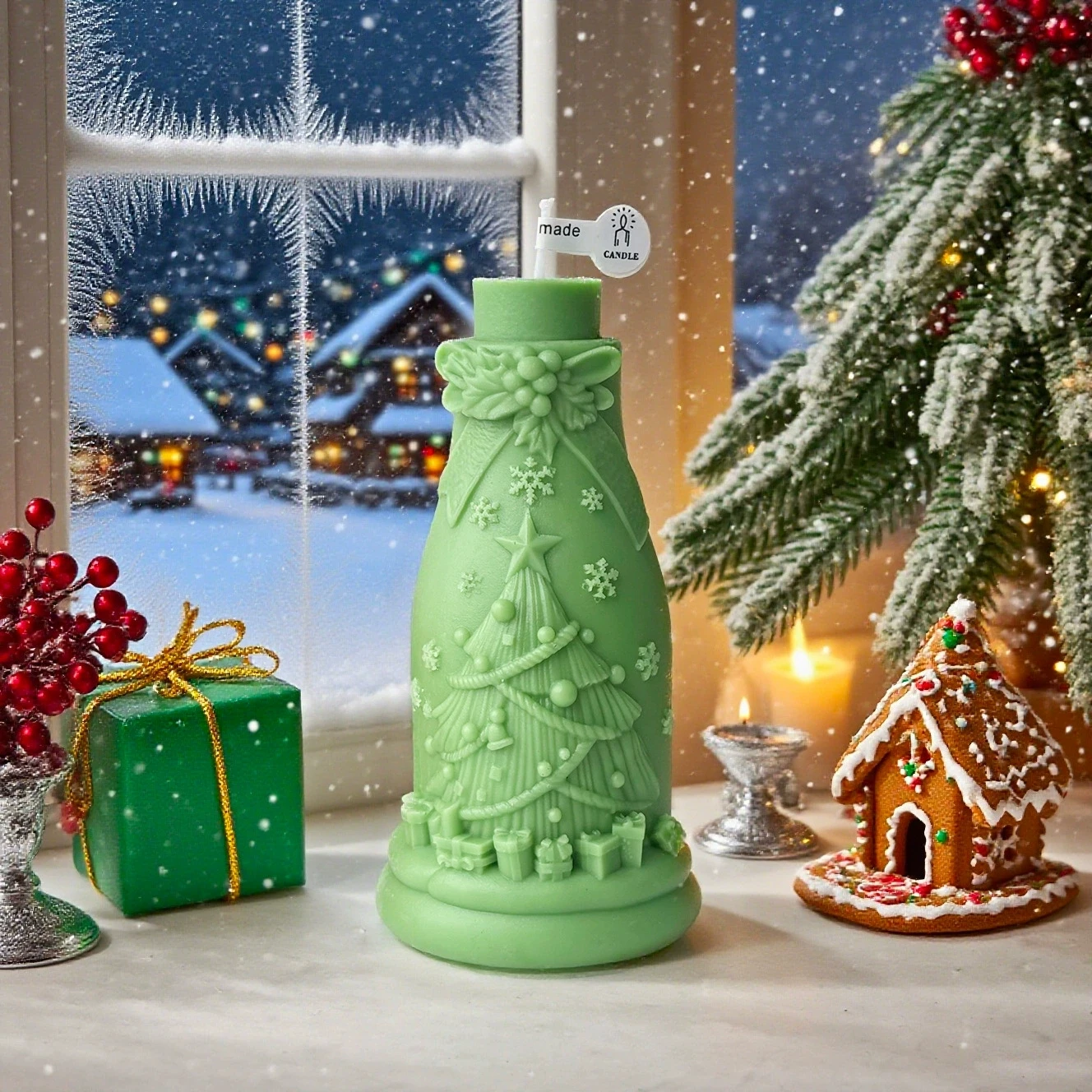 1Pc Handmade Christmas Bottle Candle Natural Soy Wax Aromatherapy Smokeless Candle Snowman Tree House Design Funny Home Decor