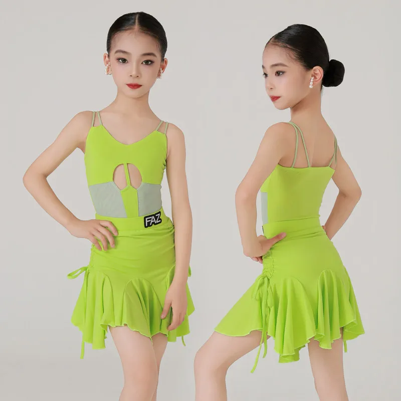 

Новые детские костюмы для латиноамериканских танцев, популярные в интернете, с элегантным дизайном, для тренировок и выступлений девочек.