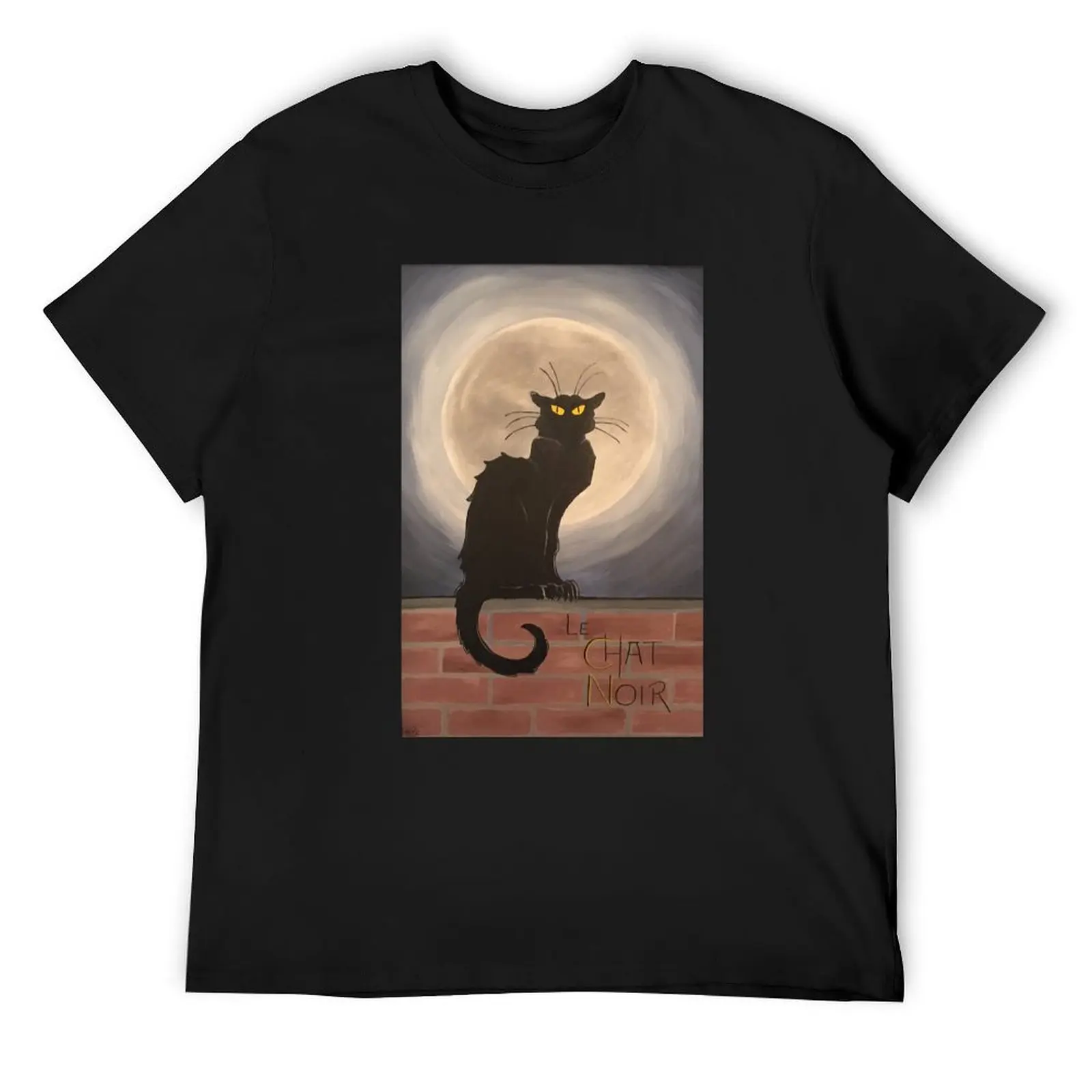 Gato negro feroz con luna llena Le Chat Noir camiseta camisas blusa gráfica camisetas para hombres