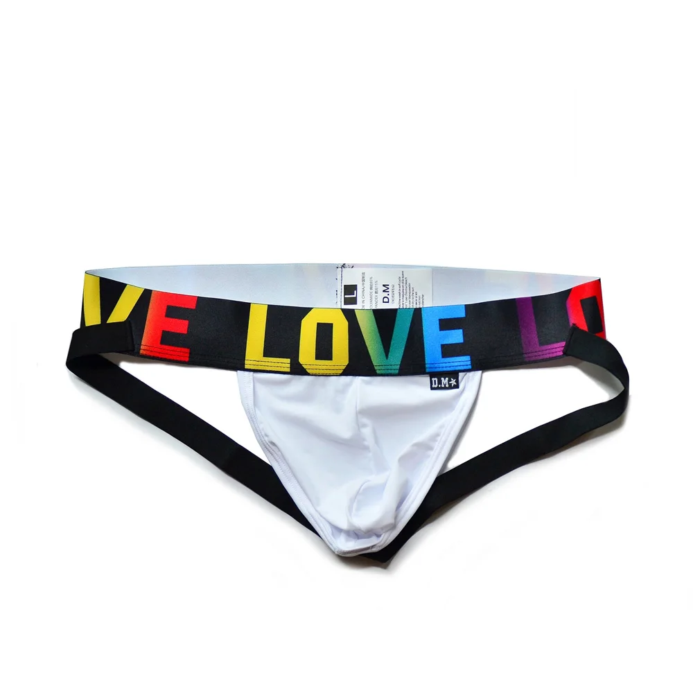 Men\'s Underwear Low Waist Sexy Rainbow Letter Belt Stylish Personality Double Thong Nylon Smooth Cool Grateful Convex