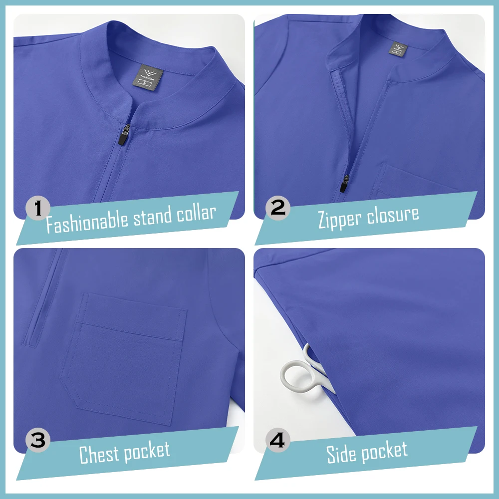 Combinaison de travail pour dentiste, extensible, respirante, uniforme médical pour femmes, vêtements de travail pour infirmières, vêtements de travail pour hôpital, ensemble chirurgical avec poche