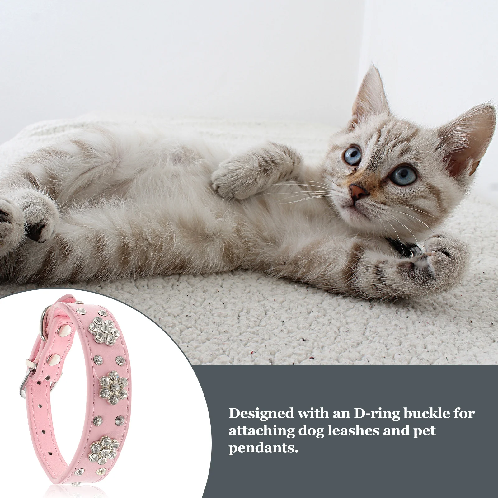 

Pink Rhinestone Studded Adjustable Pet Dog Collar Xs 27-32cm D-Ring Buckle Puppy Safety Accessory Pet Safety Collar