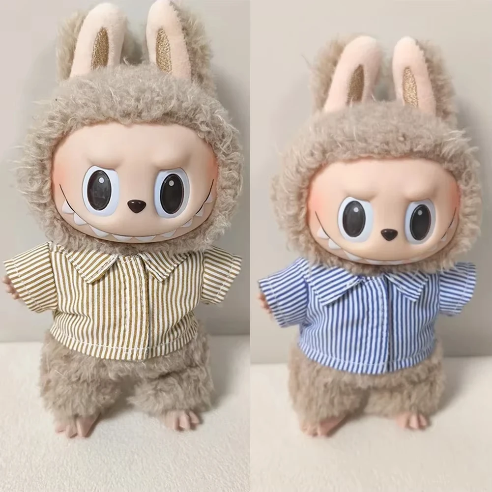 

Casual Outfit Set For 1st-3rd Gen 15/17cm Cute Labubu Dolls Multi-Color Striped Shirts With Plush Pants Cozy Home Dress-Up