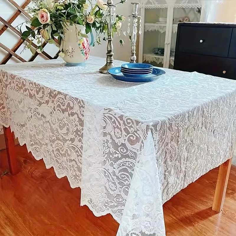 1PC Tablecloth with White Beads, Ideal for Living Room Coffee Tables,Dining Tables,  Afternoon Tea, Weddings, Birthdays, Festial