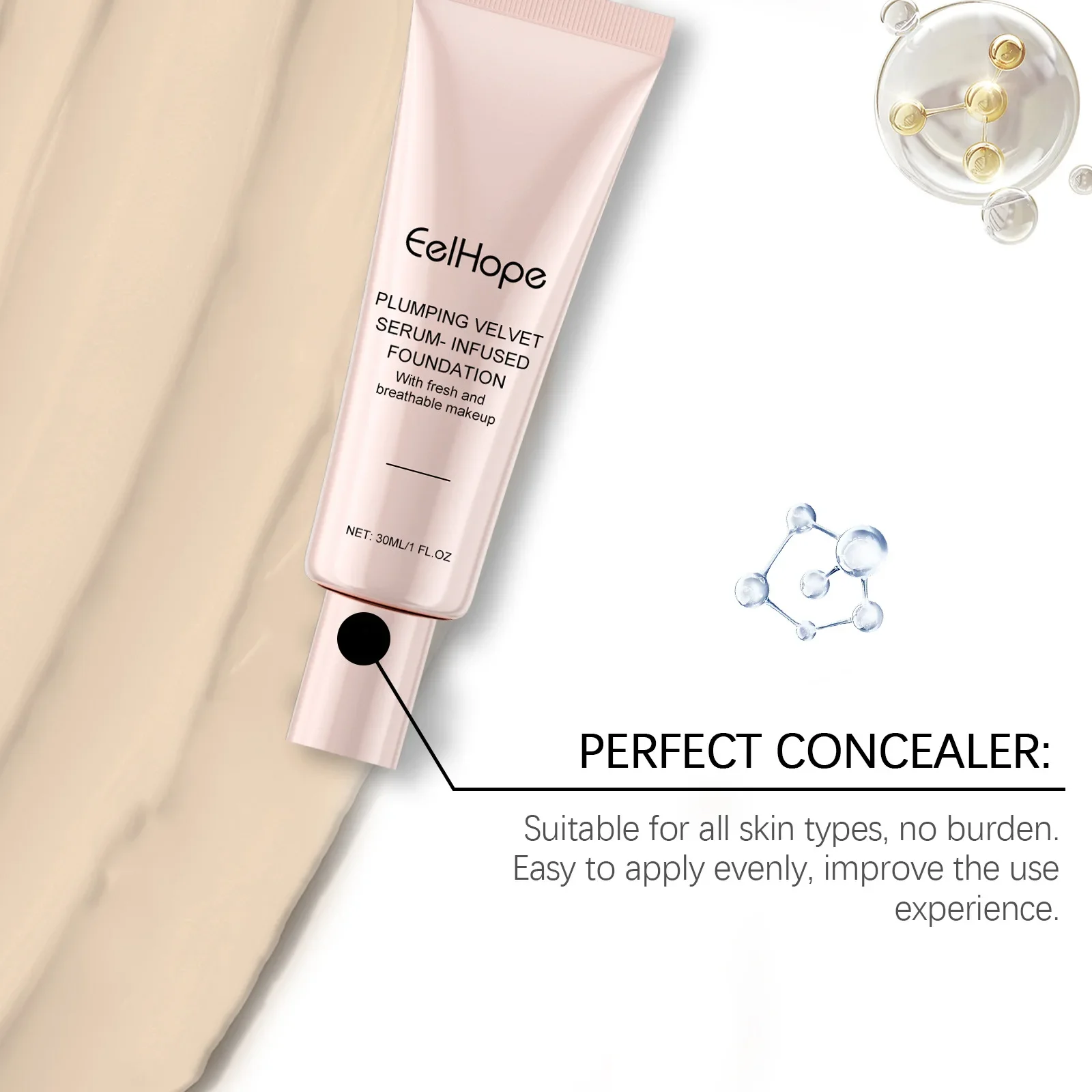 30ml Liquid Foundation Skin Moisturizing Concealer Isolation Coverage Whitening Cream Long Lasting Waterproof Brightening Makeup