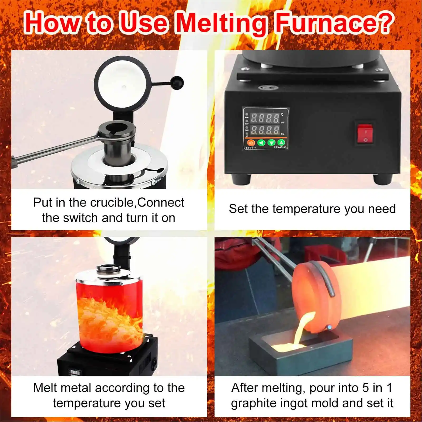 3KG金溶解炉キット 1150 ℃   /2102 ℉   貴金属金銀ジュエリー用デジタル溶解炉機械、1500W