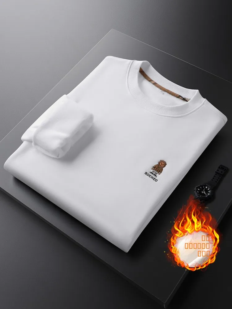 

Мужская толстовка с флисовой подкладкой, длинными рукавами, круглым вырезом и вышивкой, повседневная, осенне-зимняя, теплая, приталенная, в уличном стиле