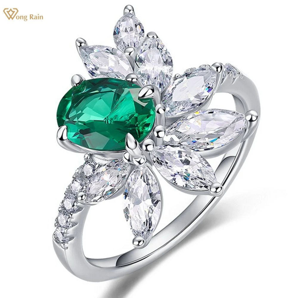 

Wong Rain Solid 925 Sterling Silver Oval 6*8 MM Emerald High Carbon Diamond Gemstone Women Rings Fine Jewelry Anniversary Gifts
