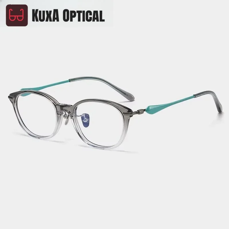 

KUXA оправа для очков для девочек, ацетатные титановые женские и мужские очки, супер качество, оптические линзы Gafas с высокой близорукостью, линзы по рецепту