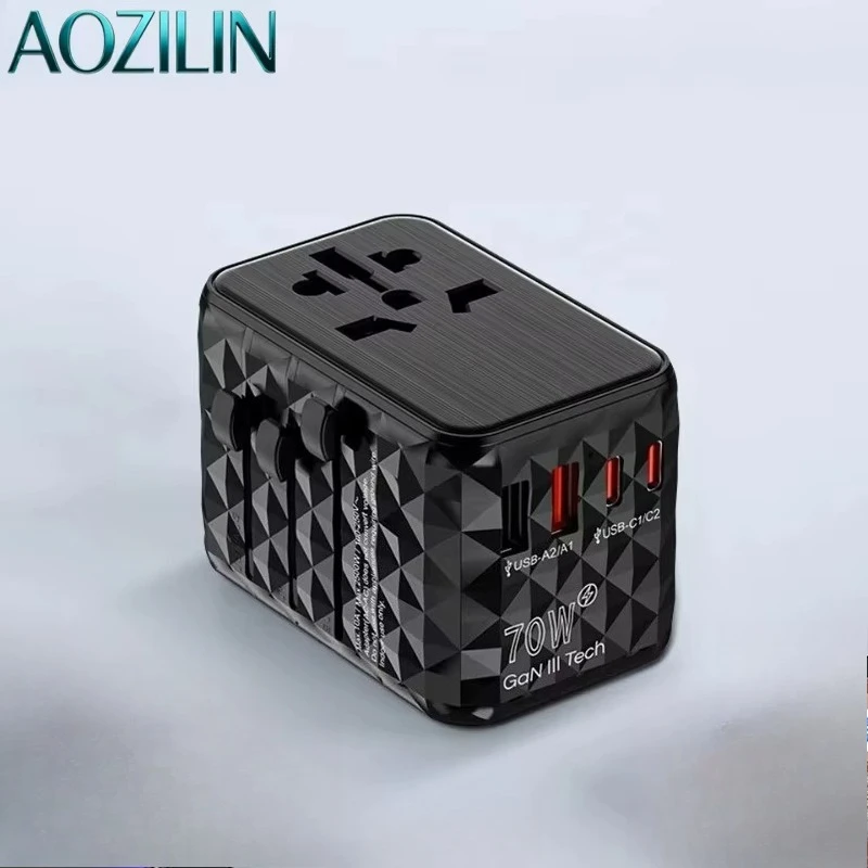 AOZILIN GaN 70W PD Fast Charger Universal Travel Plug Adapter USB Global International Power Adaptor for Overseas Trip