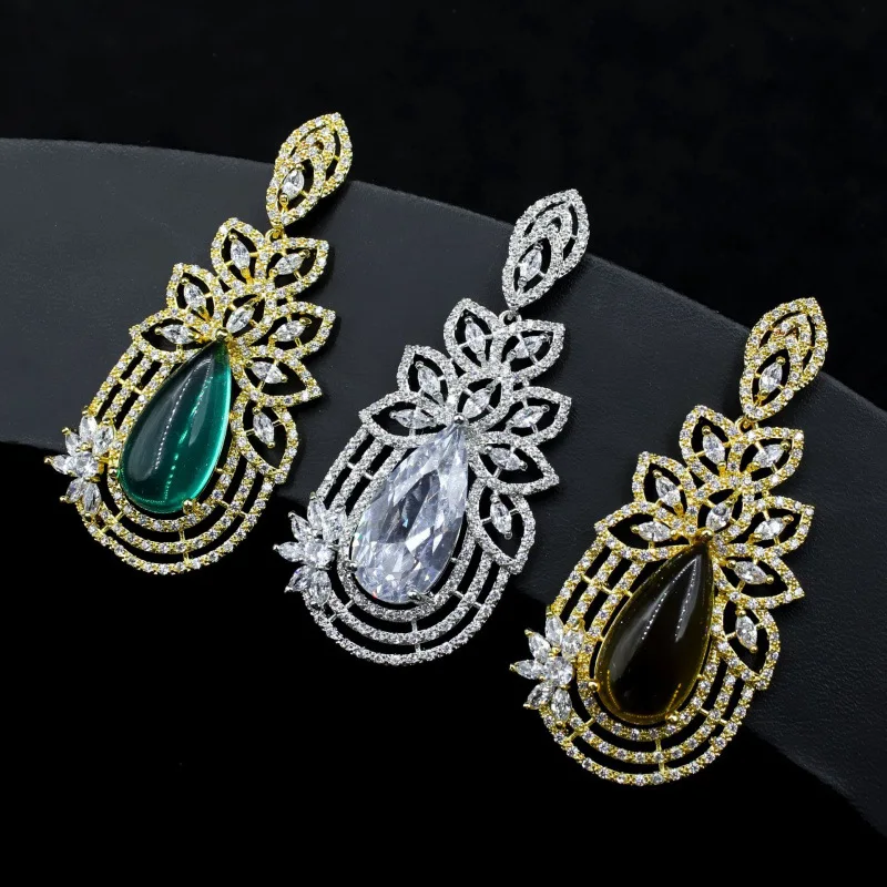 

Literary retro exaggerated earrings, high-end heavy-duty zircon bridal wedding dress accessories, tassel women's long style