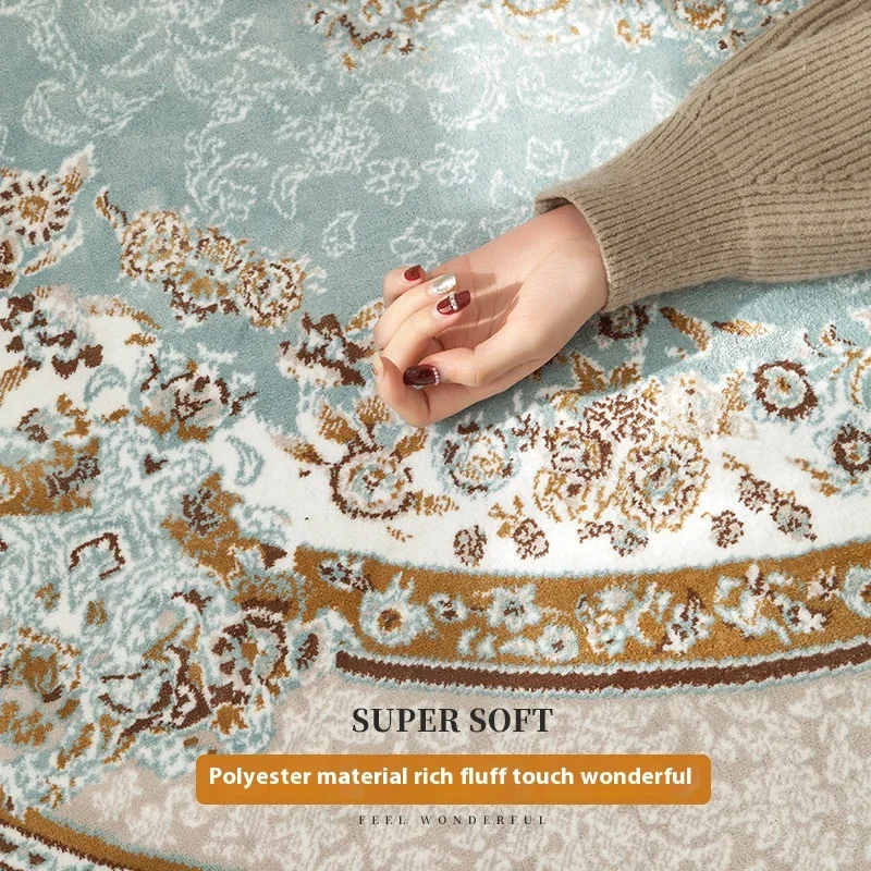 VIKAMA Turkish Blue Tassel Carpet Soft Living Room Bedroom Bed Blanket American Light Luxury European Study Office Floor Mat view 2