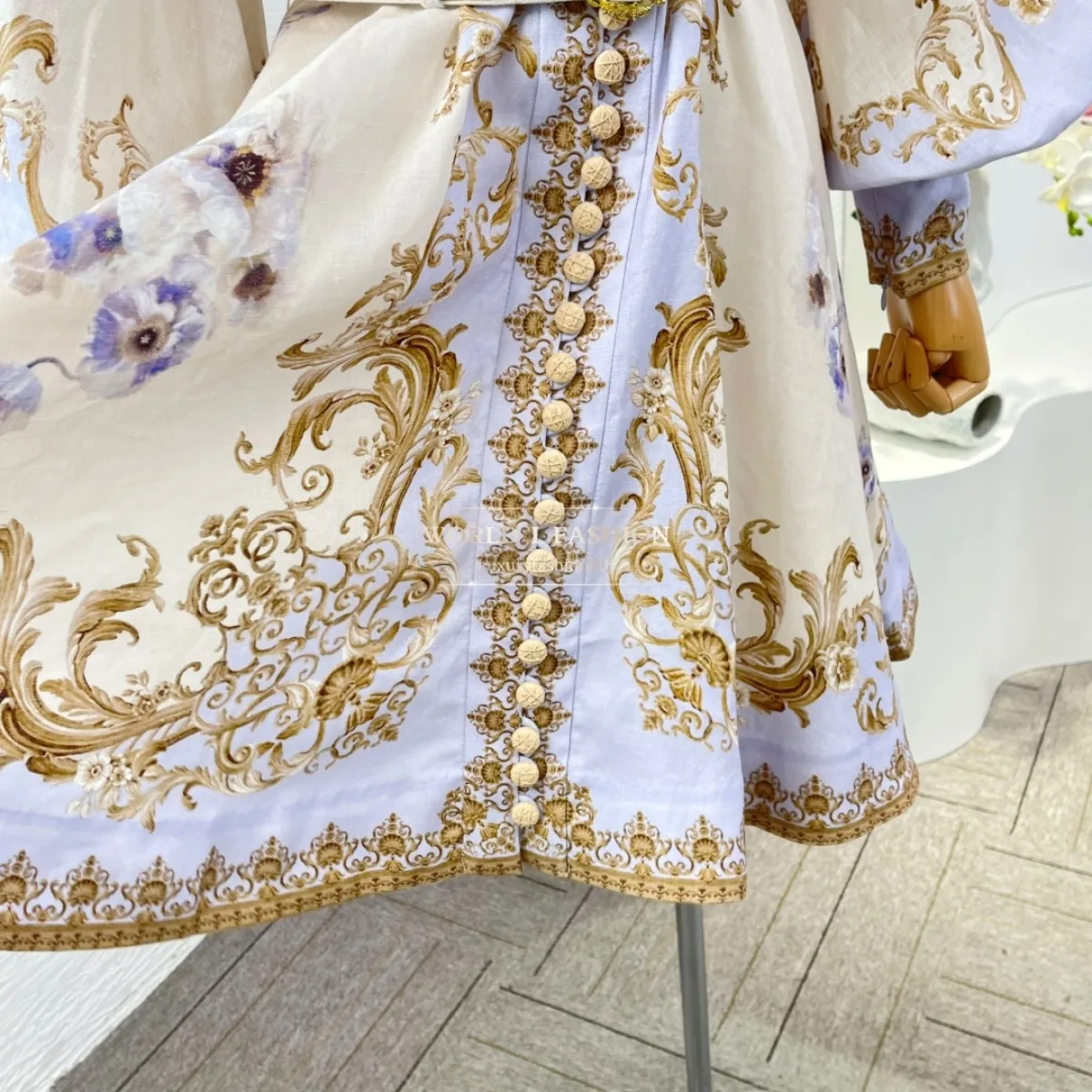 Mini robe à manches longues à imprimé floral bleu beige 2025 de haute qualité