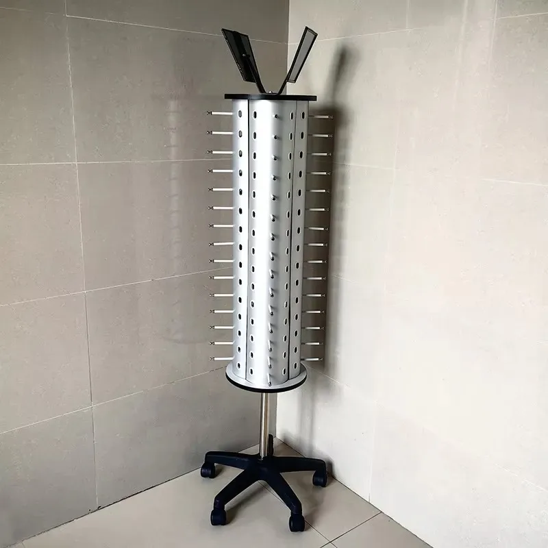 Rotating Sunglasses Display Stand 60 Pairs Movable Floor Rack with Wheels for Optical Store Retail Glasses Frame Organizer