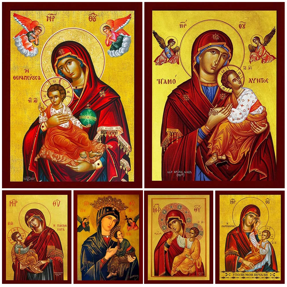 

Religion Virgin Mary Vintage Christianity Wall Pictures For Living Room Nordic Poster Wall Art Canvas Painting Decor Unframed