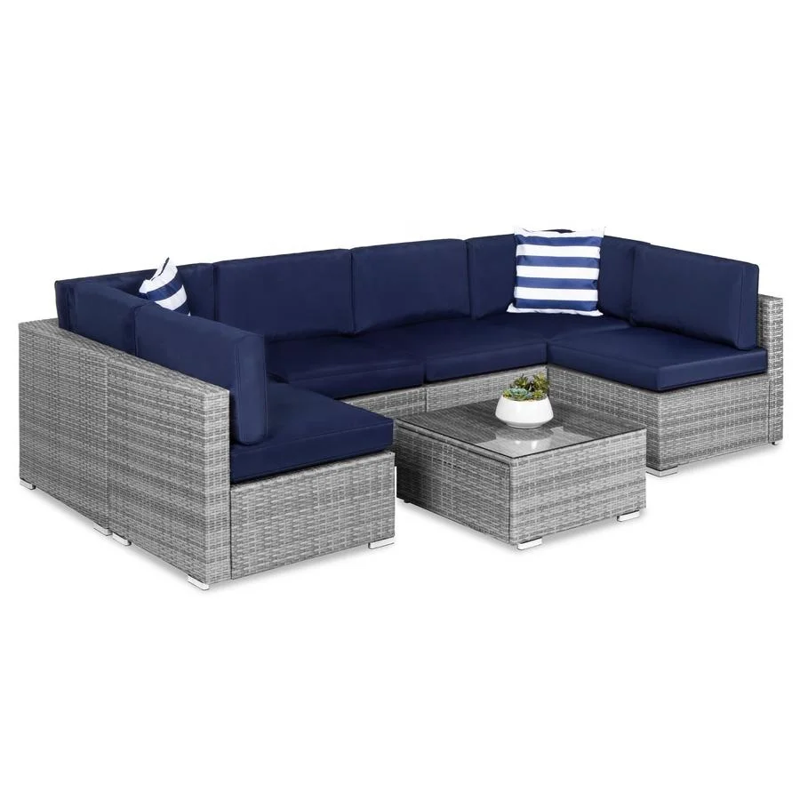 

Best Seller 7 Pieces Outdoor Rattan Sofa Modular Conversation Patio Rattan Set Luxury Garden Furniture Wicker Sectional Sofa