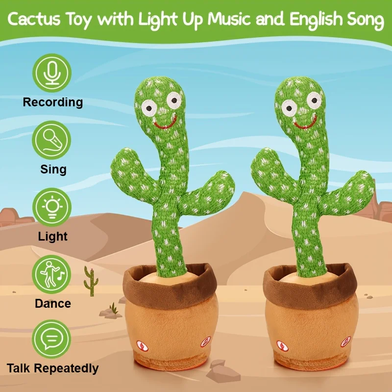 Juguete de Cactus que canta bailando, planta animada divertida con música, luces LED, regalo para niños y adultos, alivio del estrés