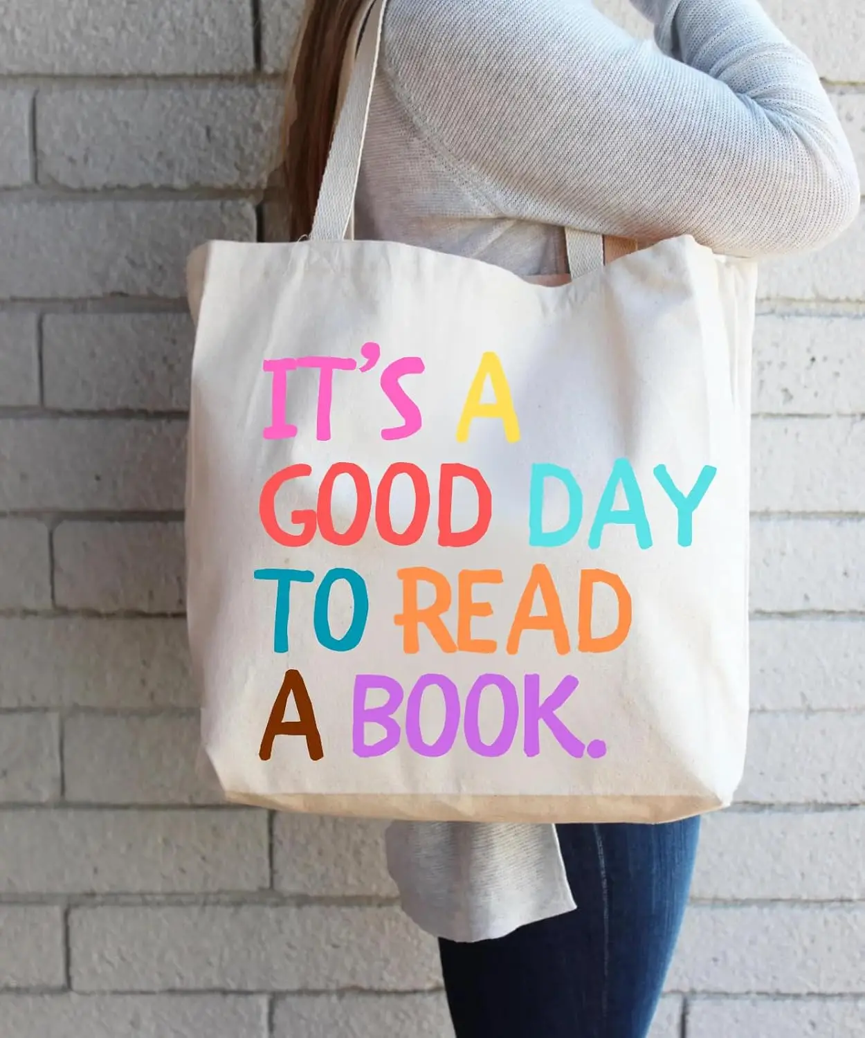 Reader Canvas Shopping Bag Positive Book Quote Print Portable Tote Bag For Library & Daily Outings