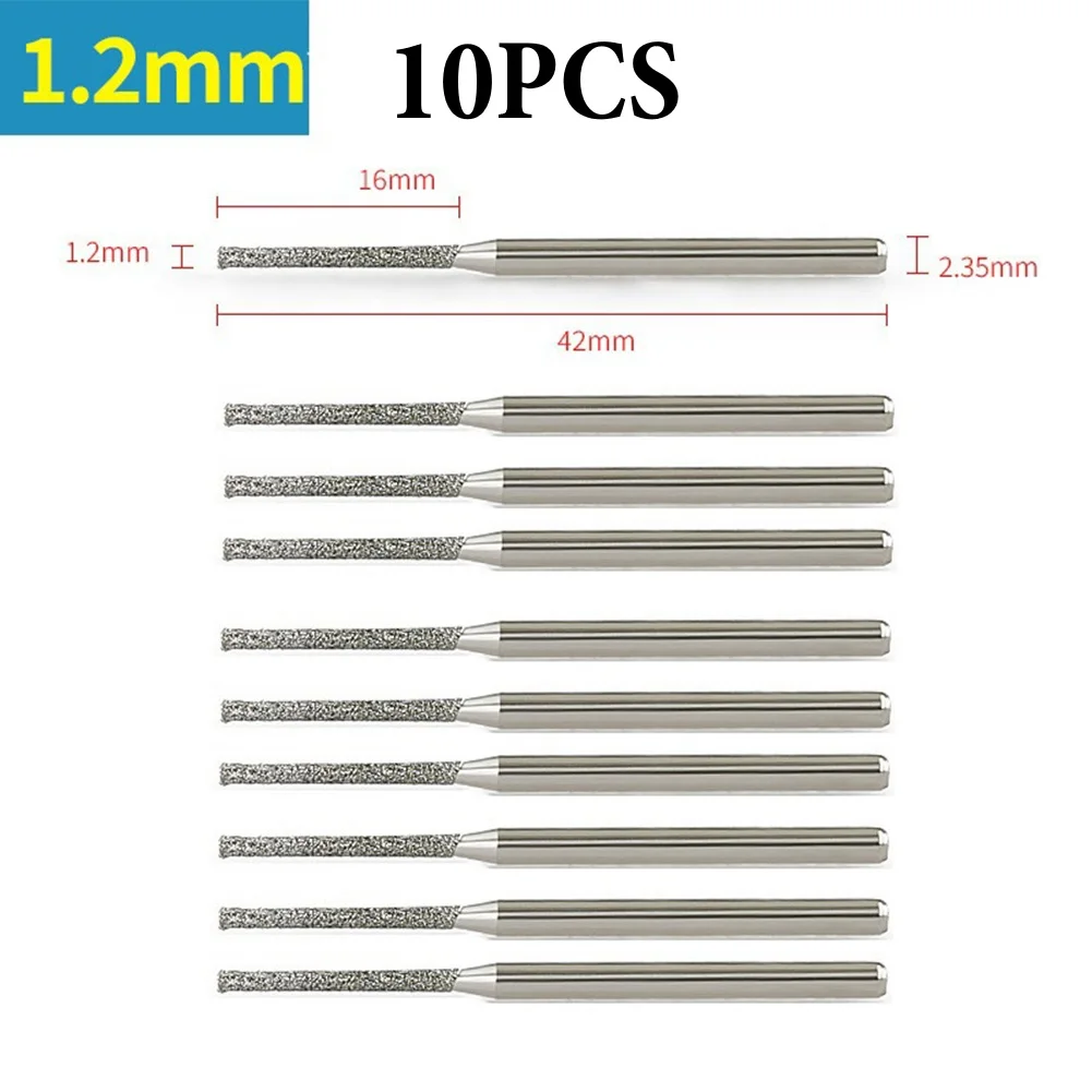 10PCS 0.8-2.5mm 에머리 드릴 비트 2.35mm 생크 유리 옥 앰버 쥬얼리 다이아몬드 드릴 비트 하드웨어 전동 공구 액세서리
