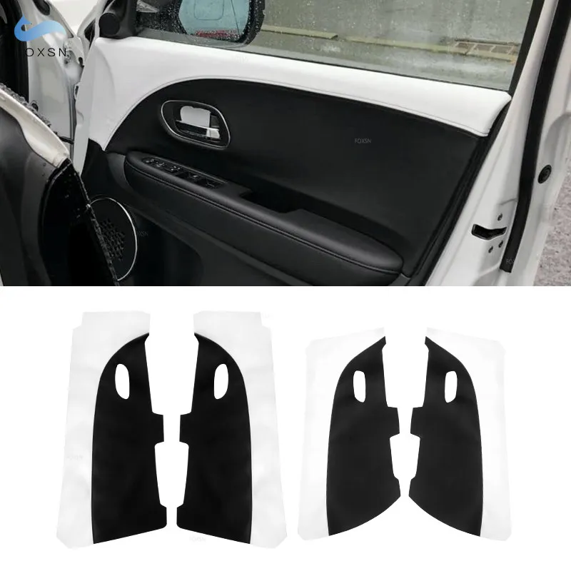 For Honda XRV Vezel H-RV Car Door Armrest Handle Panel Black-White Leather Splice Cover Protective Trim with Mount Fittings