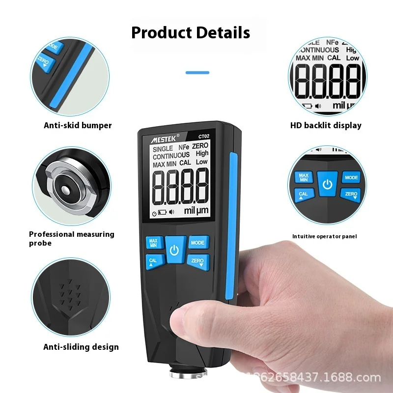 Coating Thickness Gauge High Precision Iron Aluminum Dual-purpose Automotive Paint Film Thickness Tester Thickness Gauge CT02