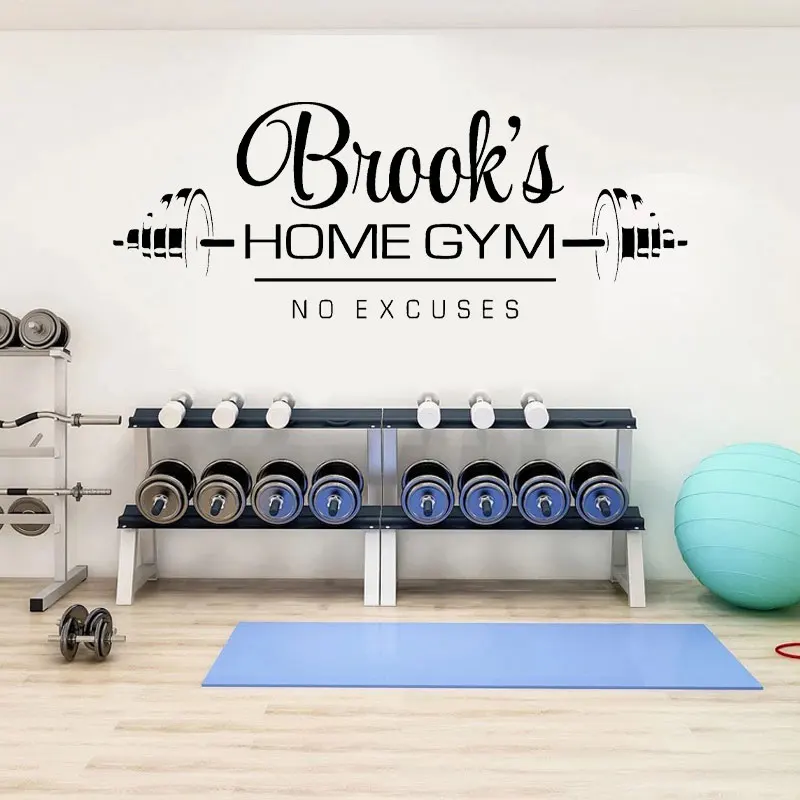 Custom Name Home Gym Wall Decal Vinyl NO EXCUSES Fitness Room Decor Personalized Name Decals Removbale Murals Q170