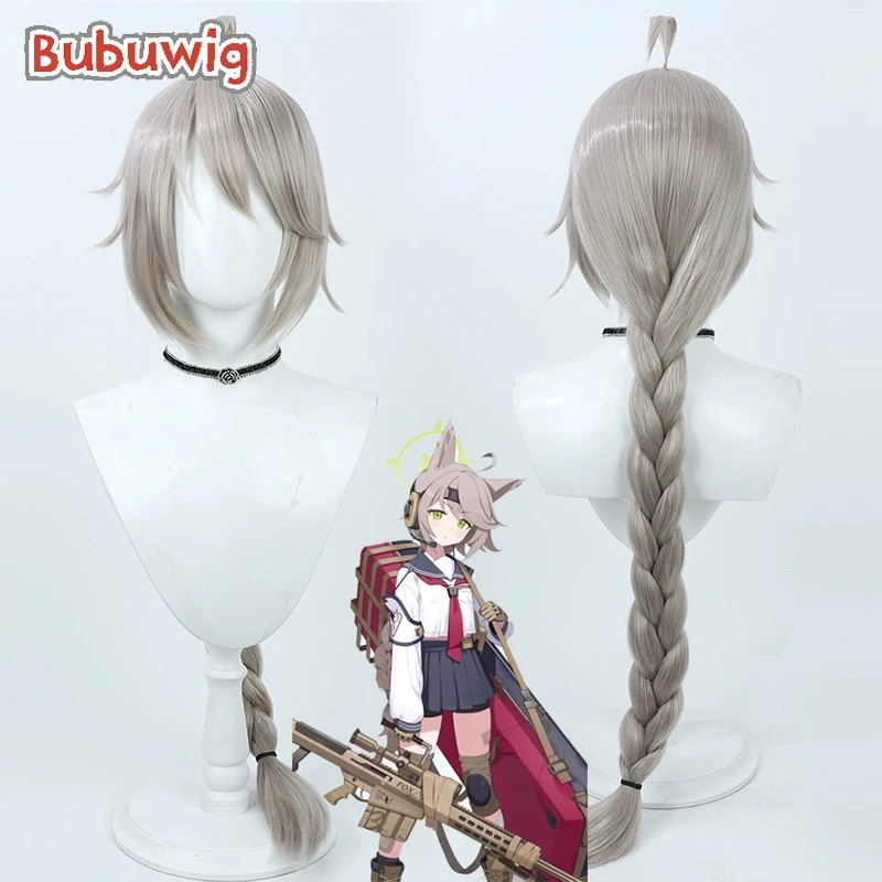 Bubuwig Synthetic Hair FOX Platoon Otogi Cosplay Wigs Blue Archive Otogi 100cm Long Straight Gray Braided Wig Heat Resistant